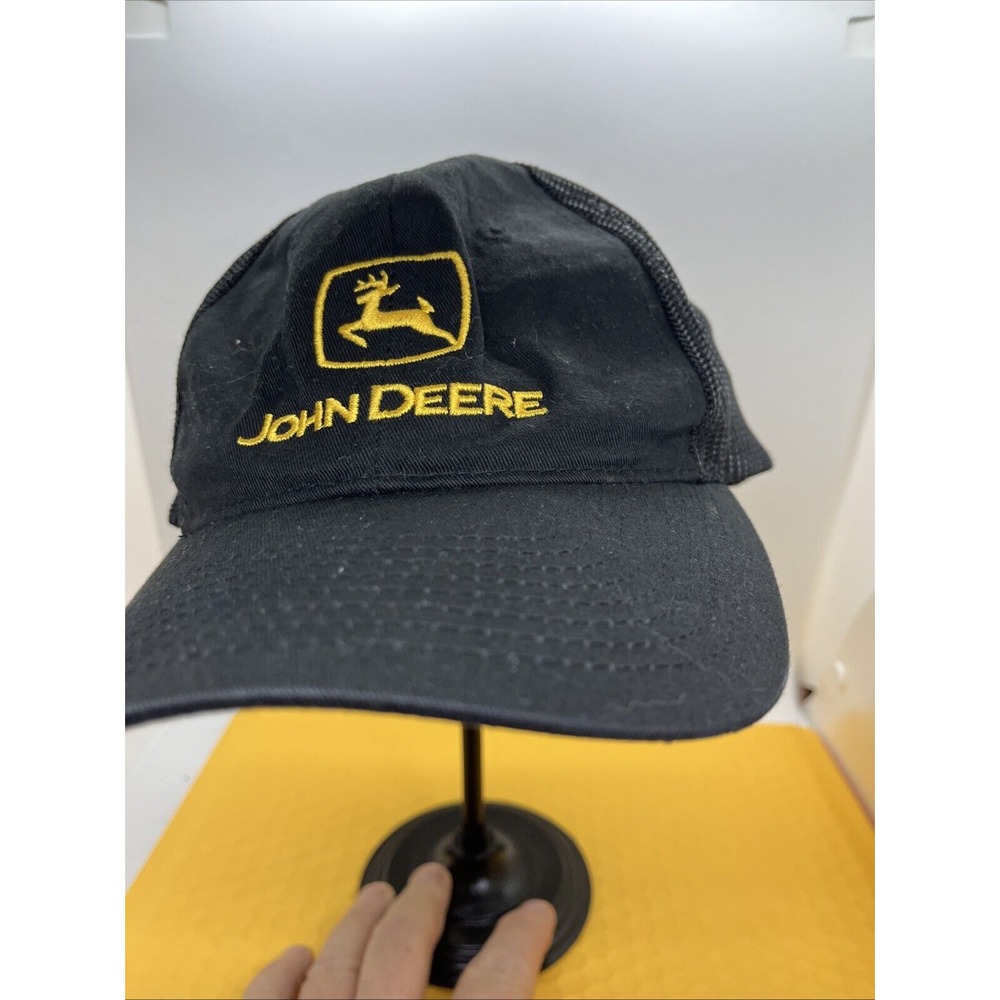 John Deere Mesh Snapback Embroidered Trucker Hat Black Yellow Used Excellent‎